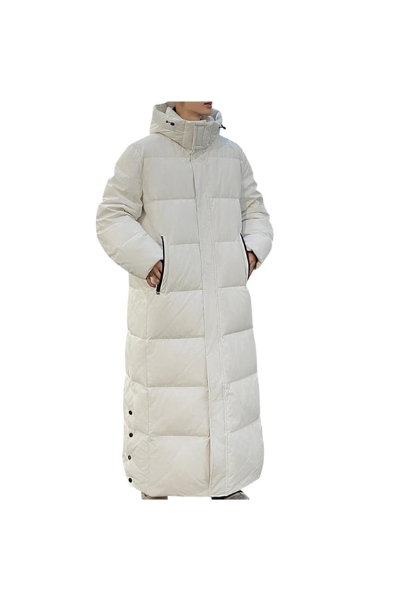 Men's Long Padded Down Puffer Coat Maxi Hooded Quilted Jackets Windproof Winter Thermal Outerwear