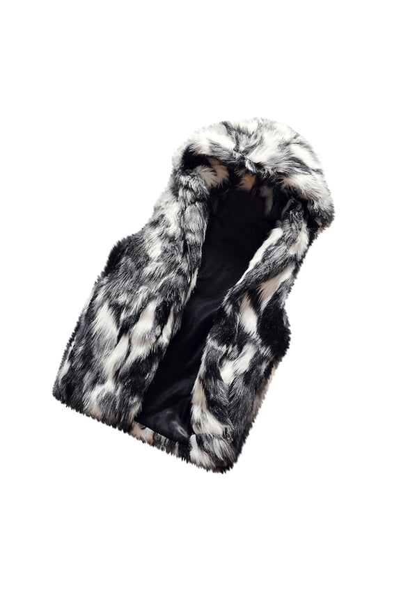 Men's Luxury Faux Fur Outerwear Vest Zipper Up Winter Coats Warm Sleeveless Hoodie Jackets