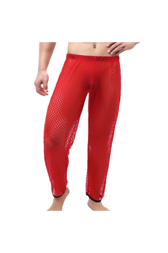 Men's Mesh Fishnet Lingerie Pants Sexy See Through Stretchy Sheer Summer Lounge Muscle Joggers
