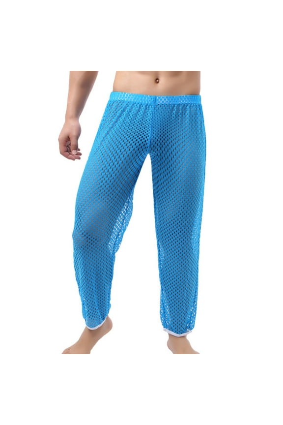 Men's Mesh Fishnet Lingerie Pants Sexy See Through Stretchy Sheer Summer Lounge Muscle Joggers