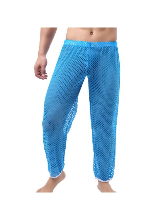 Men's Mesh Fishnet Lingerie Pants Sexy See Through Stretchy Sheer Summer Lounge Muscle Joggers