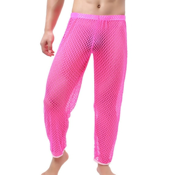 Oplxuo Men's Mesh Fishnet Lingerie Pants Sexy See Through Stretchy Sheer Summer Lounge Muscle Joggers