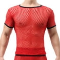 thumbnail image 1 of Oplxuo Men's Mesh Fishnet Muscle Tops Short Sleeve Sheer See Through T Shirt Fitted Crewneck Blouse Clubwear, 1 of 2