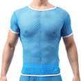 thumbnail image 1 of Oplxuo Men's Mesh Fishnet Muscle Tops Short Sleeve Sheer See Through T Shirt Fitted Crewneck Blouse Clubwear, 1 of 7