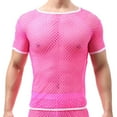 thumbnail image 1 of Oplxuo Men's Mesh Fishnet Muscle Tops Short Sleeve Sheer See Through T Shirt Fitted Crewneck Blouse Clubwear, 1 of 2