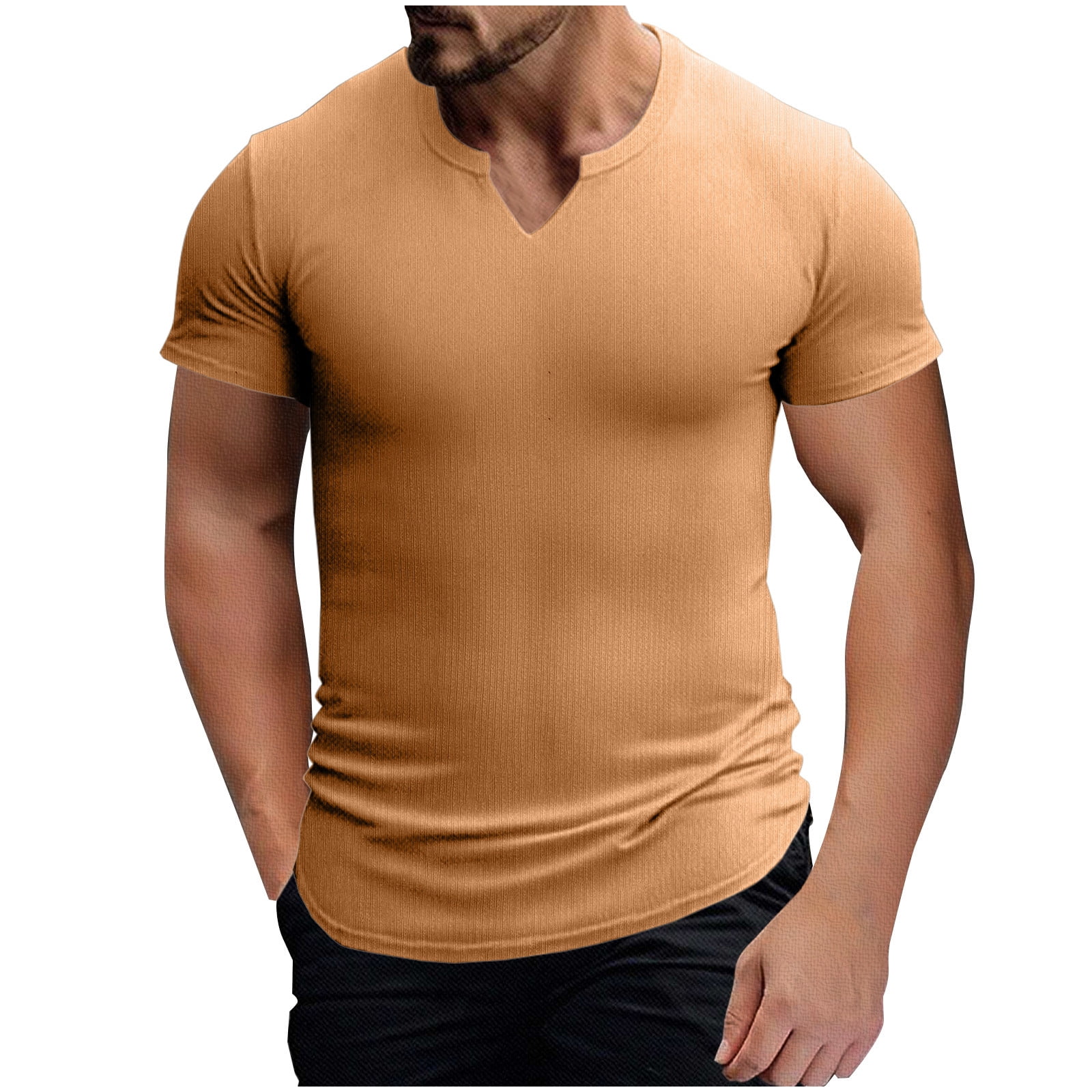 Oplxuo Men's Muscle V-Neck T Shirt Short Sleeve Longline Ribbed Henley ...