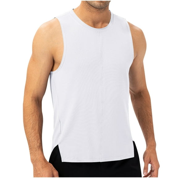 Oplxuo Men's Quick Dry Tank Tops Casual Summer Split Side Sleeveless Crewneck Bodybuilding Training Muscle Tee Shirts