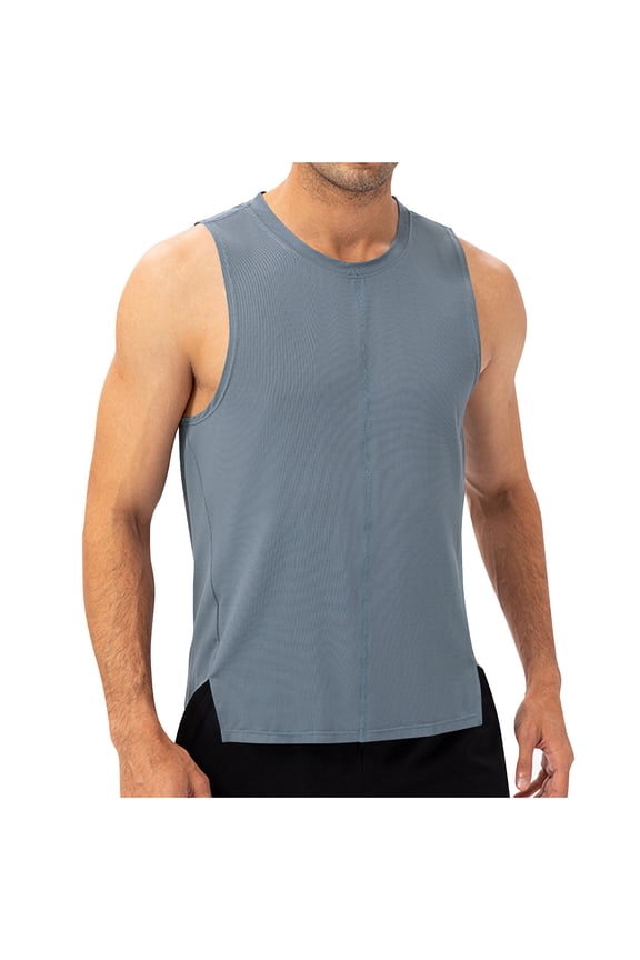 Men's Quick Dry Tank Tops Casual Summer Split Side Sleeveless Crewneck Bodybuilding Training Muscle Tee Shirts
