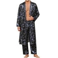 thumbnail image 1 of Oplxuo Men's Satin Robe Silky Pajamas Sets Kimono Bathrobe Long Pants 2 Piece Long Sleeve Luxury Printed Lightweight Loungewear, 1 of 3