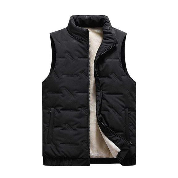 Oplxuo Men's Sherpa Fleece Lined Quilted Puffer Vest Winter Warm Stand Collar Padded Down Outerwear Jackets with Pockets