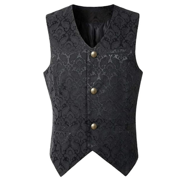 Oplxuo Men's Shiny Paisley Suit Vest Gothic V Neck Medieval Waistcoat Formal Business Slim Fit Sleeveless Tuxedo Jacket