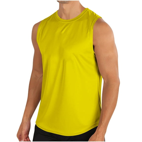 Oplxuo Men's Sleeveless Summer Muscle Shirts Breathable Casual Solid Crewneck Stretch Running Workout Tank Tops