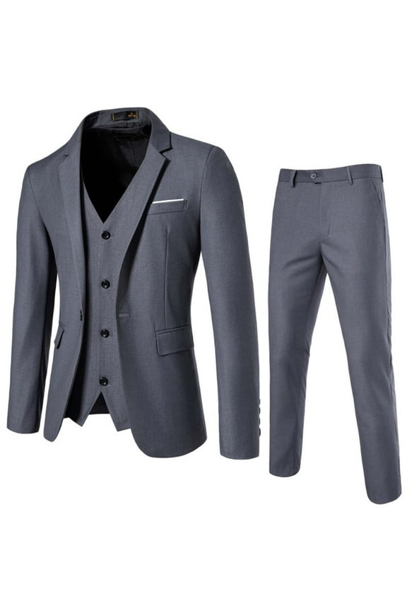 Men's Slim Fit One Button Suit Blazer Jacket & Single Breasted Vest & Dress Pants 3 Piece Business Wedding Tuxedo