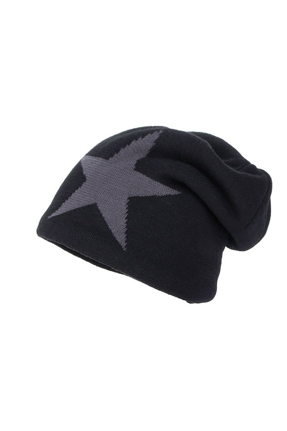 Men's Slouchy Beanie Streetwear Style Star Graphic Winter Hats Knit Soft Stretch Warm Thick Skull Cap
