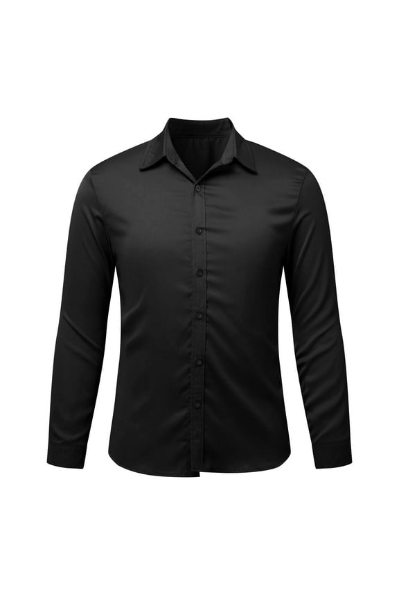 Men's Smooth Satin Dress Shirts Slim Fit Casual Button Down Long Sleeve Stretch Business Formal Work Shirts