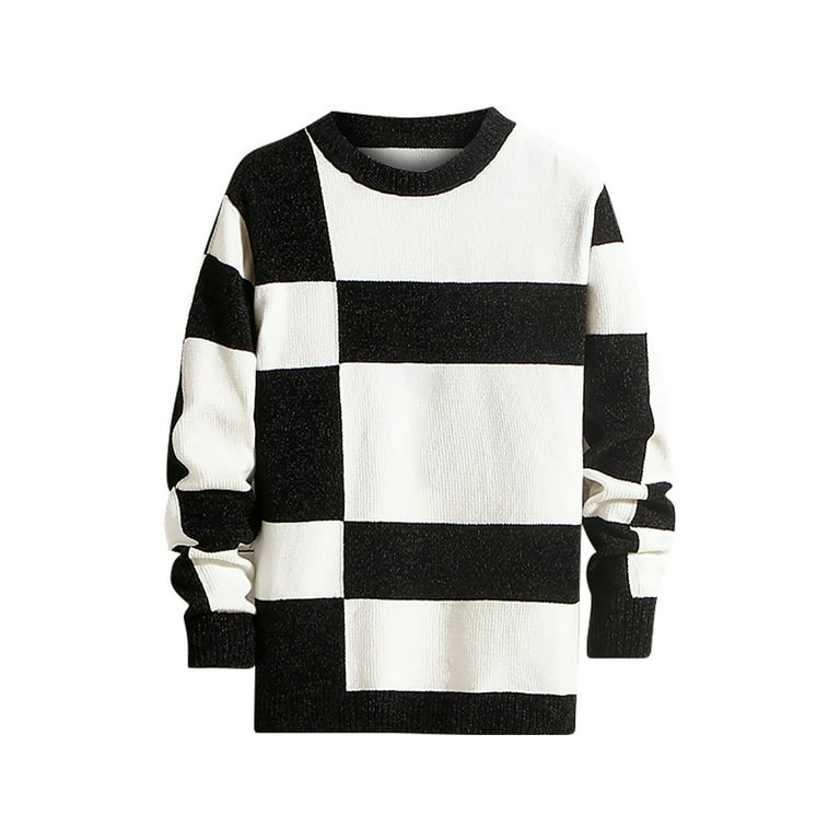 Oplxuo Men s Stylish Color Block Crewneck Sweaters Loose Fit Casual Long Sleeve Pullover Knit Sweater Thermal Tops