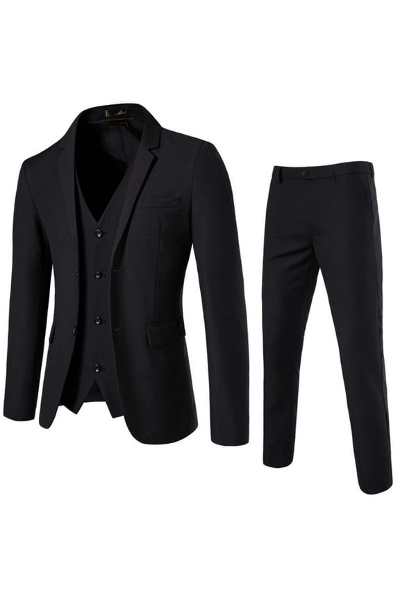 Men's Suits Slim Fit One Button Suit Blazer Jacket & Single Breasted Vest & Dress Pants 3 Piece Business Tuxedo