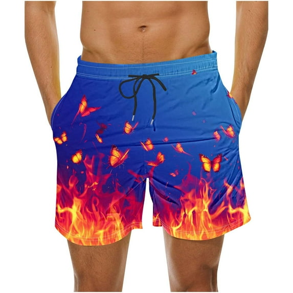 Oplxuo Men's Summer Beach Hawaii Shorts Lightweight Elastic Waist Drawstring Casual Shorts