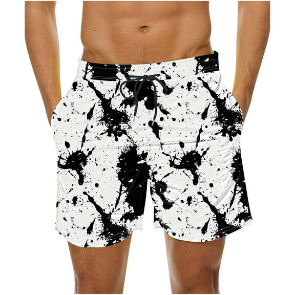 Oplxuo Men's Summer Beach Hawaii Shorts Lightweight Elastic Waist Drawstring Casual Shorts