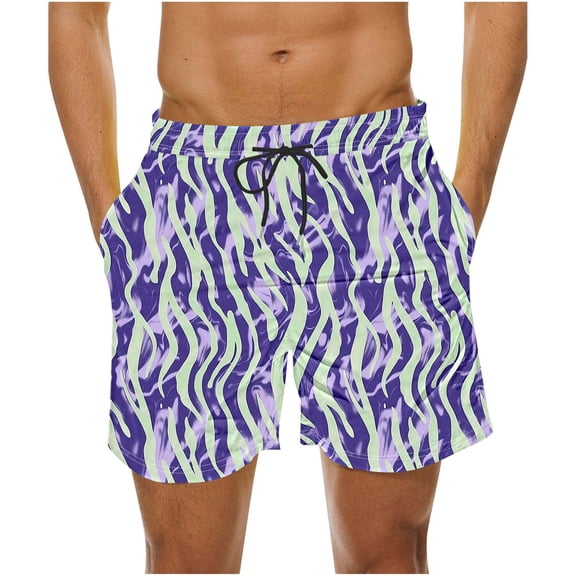Oplxuo Men's Summer Beach Hawaii Shorts Lightweight Elastic Waist Drawstring Casual Shorts