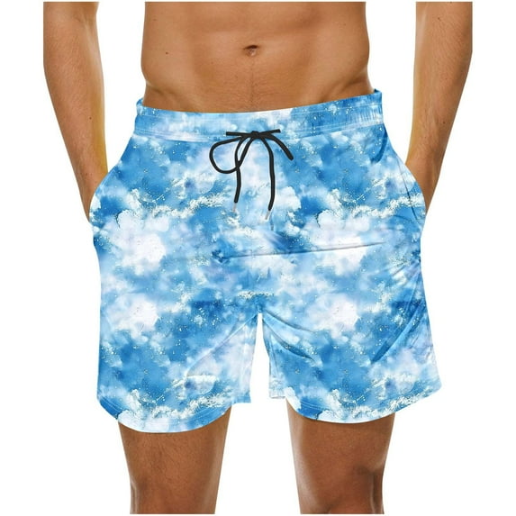 Oplxuo Men's Summer Beach Hawaii Shorts Lightweight Elastic Waist Drawstring Casual Shorts