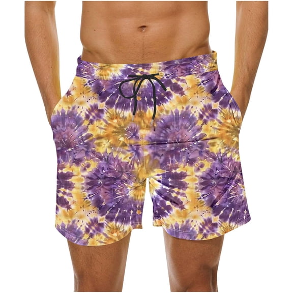 Oplxuo Men's Summer Beach Hawaii Shorts Lightweight Elastic Waist Drawstring Casual Shorts