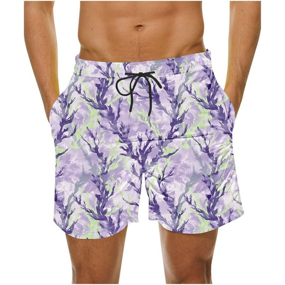 Oplxuo Men's Summer Beach Hawaii Shorts Lightweight Elastic Waist Drawstring Casual Shorts