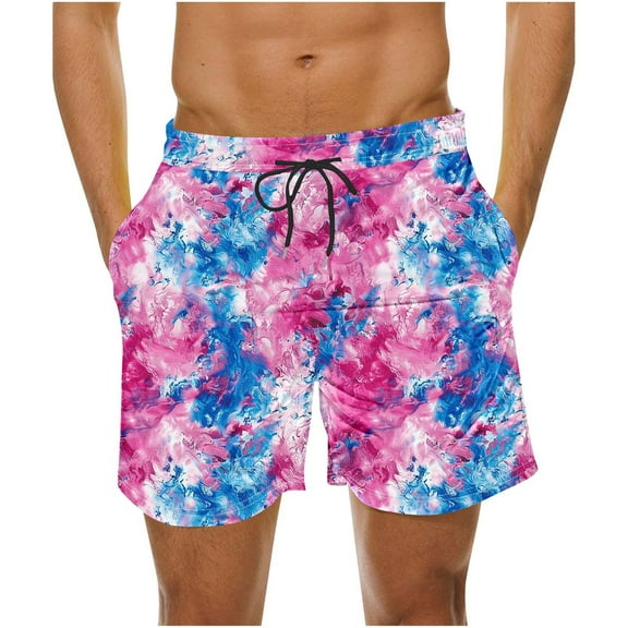 Oplxuo Men's Summer Beach Hawaii Shorts Lightweight Elastic Waist Drawstring Casual Shorts