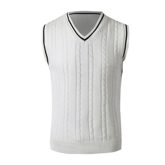 Oplxuo Men's Sweater Vest Preppy Striped V Neck Slim Fit Cable Knitted Sleeveless Pullover Sweaters