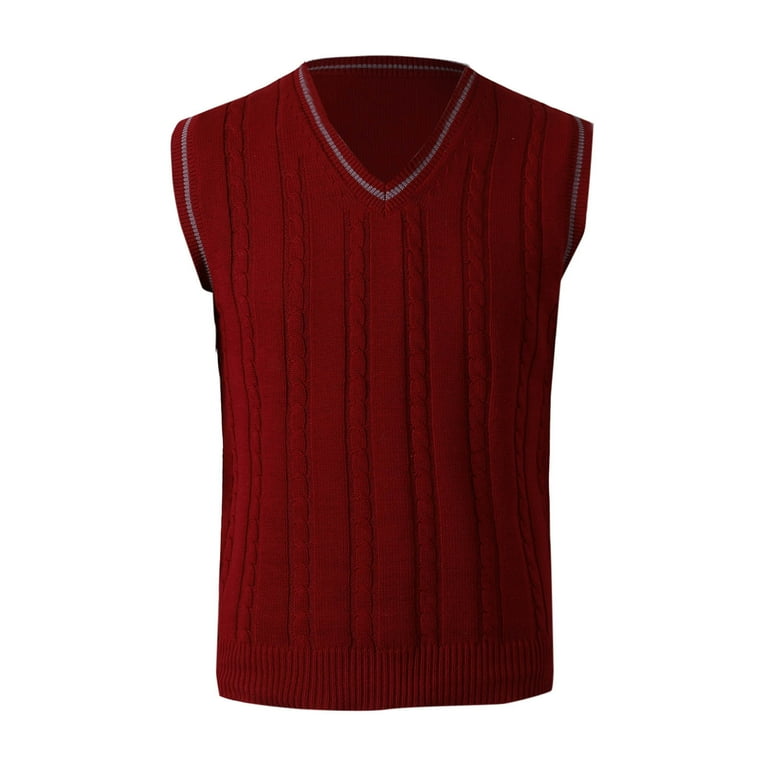 Oplxuo Men's Sweater Vest Preppy Striped V Neck Slim Fit Cable