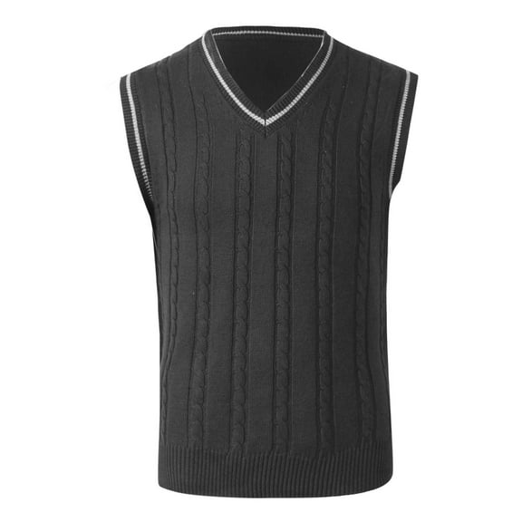 Oplxuo Men's Sweater Vest Preppy Striped V Neck Slim Fit Cable Knitted Sleeveless Pullover Sweaters