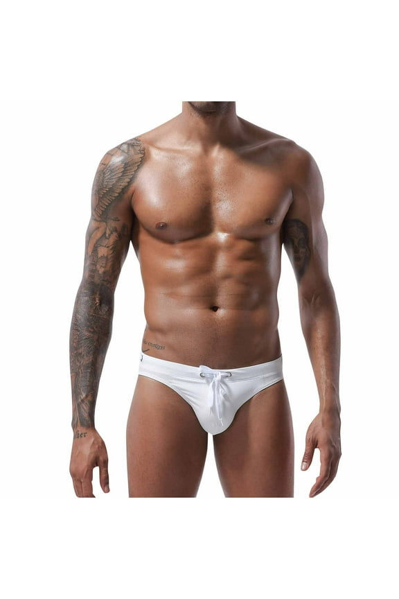 Men's Swim Briefs Sexy Low Rise Bikini Bottom Drawstring Triangle Swimming Trunks Beach Swimwear Sports Swimsuit