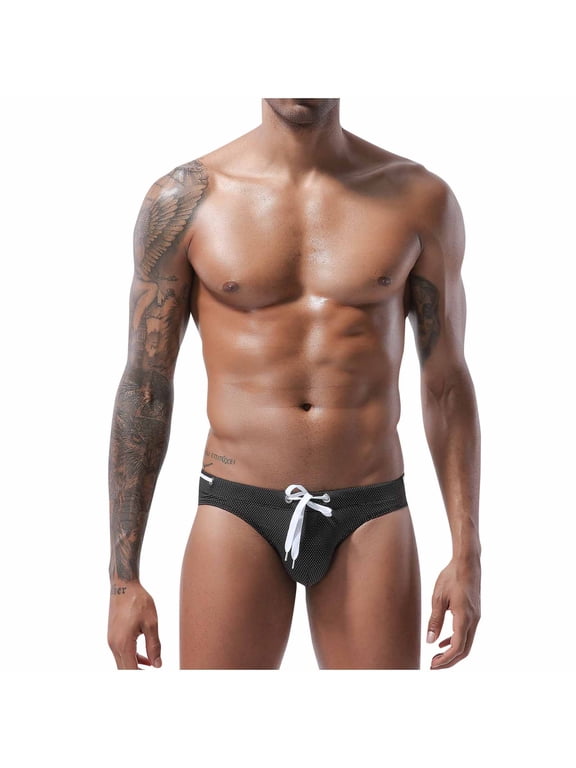 Men's Swim Briefs Sexy Low Rise Bikini Bottom Drawstring Triangle Swimming Trunks Beach Swimwear Sports Swimsuit