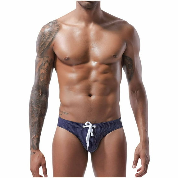 Oplxuo Men's Swim Briefs Sexy Low Rise Bikini Bottom Drawstring Triangle Swimming Trunks Beach Swimwear Sports Swimsuit