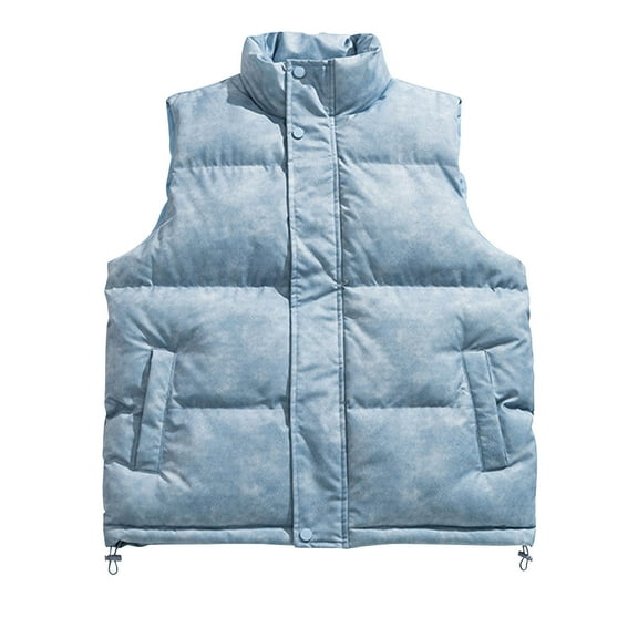 Oplxuo Men's Vintage Padded Puffer Vest Winter Warm Outdoor Thick Stand Collar Sleeveless Outerwear Jackets with Pockets