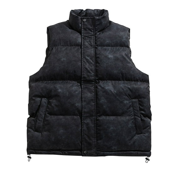 Oplxuo Men's Vintage Padded Puffer Vest Winter Warm Outdoor Thick Stand Collar Sleeveless Outerwear Jackets with Pockets