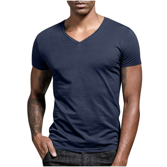 Oplxuo Men's Workout T Shirts Slim Fit Athletic Bodybuilding T-Shirts Muscle Short Sleeve V Neck Tees