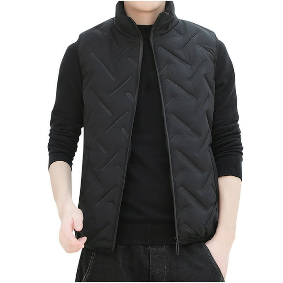 Oplxuo Men's Zip Up Padded Puffer Vest Winter Warm Quilted Stand Collar Sleeveless Outerwear Jackets with Pockets