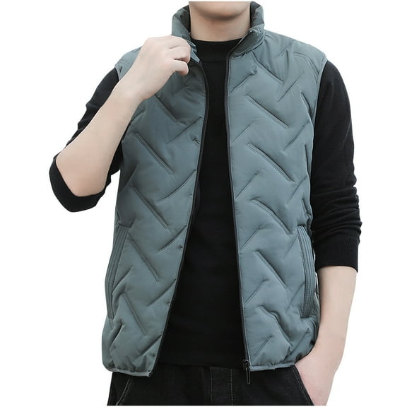 Oplxuo Men's Zip Up Padded Puffer Vest Winter Warm Quilted Stand Collar Sleeveless Outerwear Jackets with Pockets