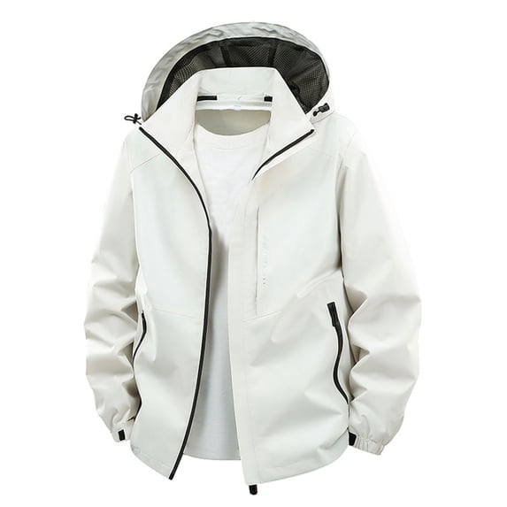 Oplxuo Mens Lightweight Waterproof Rain Jacket Soft Shell Outdoor Hooded Raincoat Windbreaker Hooded Fishing Hiking Jacket