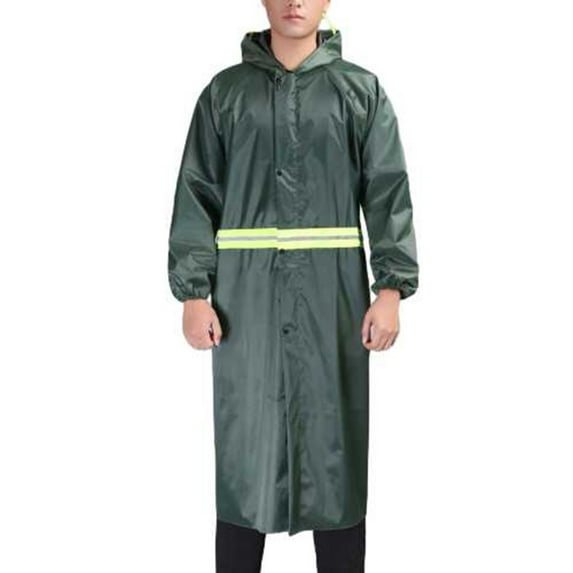 Oplxuo Mens Long Safety Rain Coats with Reflective Stripes Waterproof Packable Rain Jacket with Hood Reusable