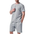 thumbnail image 1 of Oplxuo Mens Short Sets 2 Piece Outfits Jogging Sweat Crewneck T Shirt & Shorts Set Striped Jacquard Loose Casual Track Suits, 1 of 3