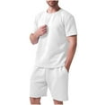 thumbnail image 1 of Oplxuo Mens Short Sets 2 Piece Outfits Jogging Sweat Crewneck T Shirt & Shorts Set Striped Jacquard Loose Casual Track Suits, 1 of 3