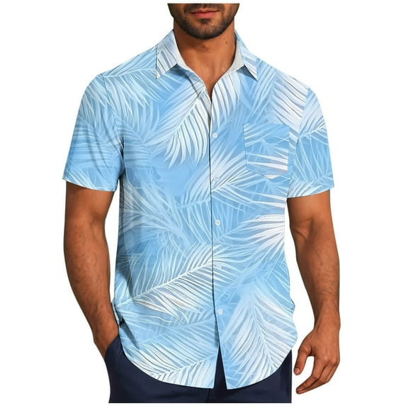 Oplxuo Mens Summer T-Shirts Casual Button Down Lapel Shirts Hawaiian Beach Print Short Sleeve Tee Tops Vacation Comfy Shirt