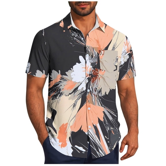 Oplxuo Mens Summer T-Shirts Casual Button Down Lapel Shirts Hawaiian Beach Print Short Sleeve Tee Tops Vacation Comfy Shirt