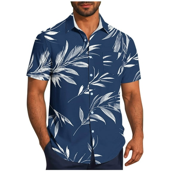 Oplxuo Mens Summer T-Shirts Casual Button Down Lapel Shirts Hawaiian Beach Print Short Sleeve Tee Tops Vacation Comfy Shirt