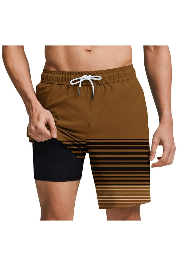 Mens Swim Trunks Quick Dry Compression Liner 2 in 1 Shorts Men Swimsuit