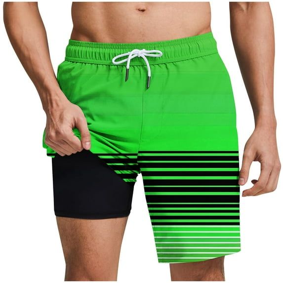 Oplxuo Mens Swim Trunks Quick Dry Compression Liner 2 in 1 Shorts Men Swimsuit