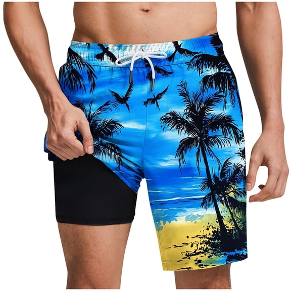 Oplxuo Mens Swim Trunks with Compression Liner 2 in 1 Board Shorts Quick Dry Swimming Trunks with Pockets