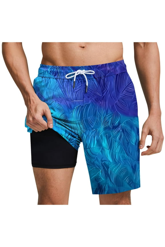 Mens Swim Trunks with Compression Liner 2 in 1 Board Shorts Quick Dry Swimming Trunks with Pockets